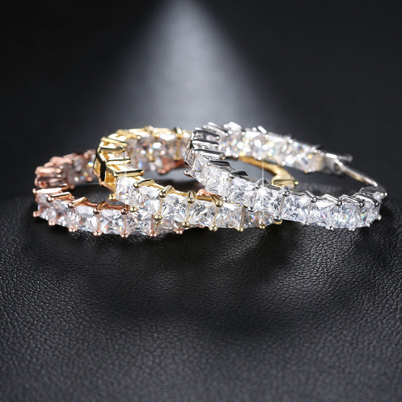 Gold-Plated Thin Earrings with Diamond-Set Zircons for Women
