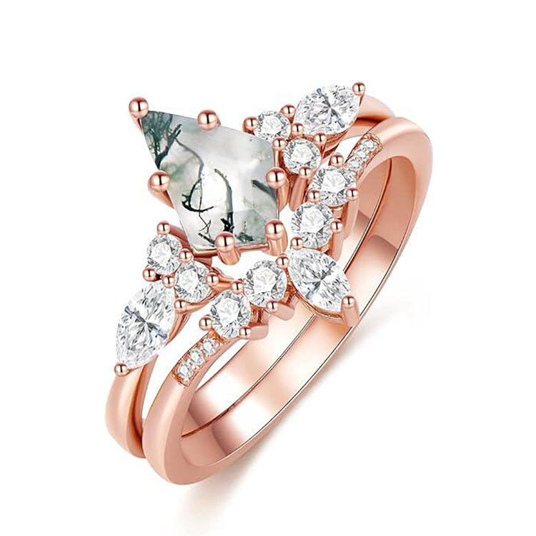 2pcs Green Moss Agate Rings for Women – Personalized Natural Stone Jewelry