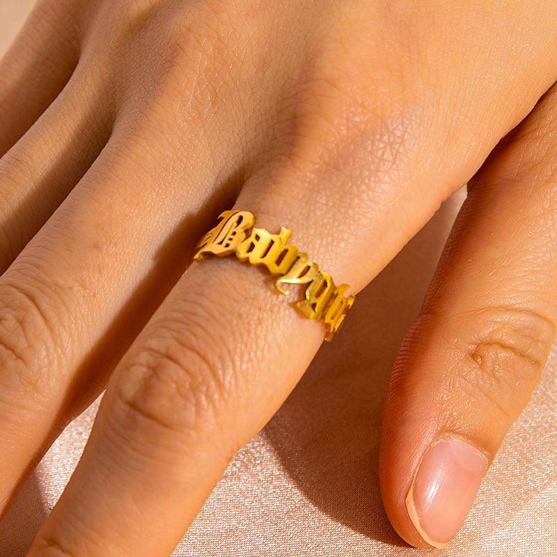 Gold Letter “Babygirl” Adjustable Stainless Steel Ring for Women