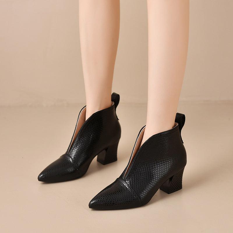 Womens High-heeled Martin-style Ankle Boots With A V-cut