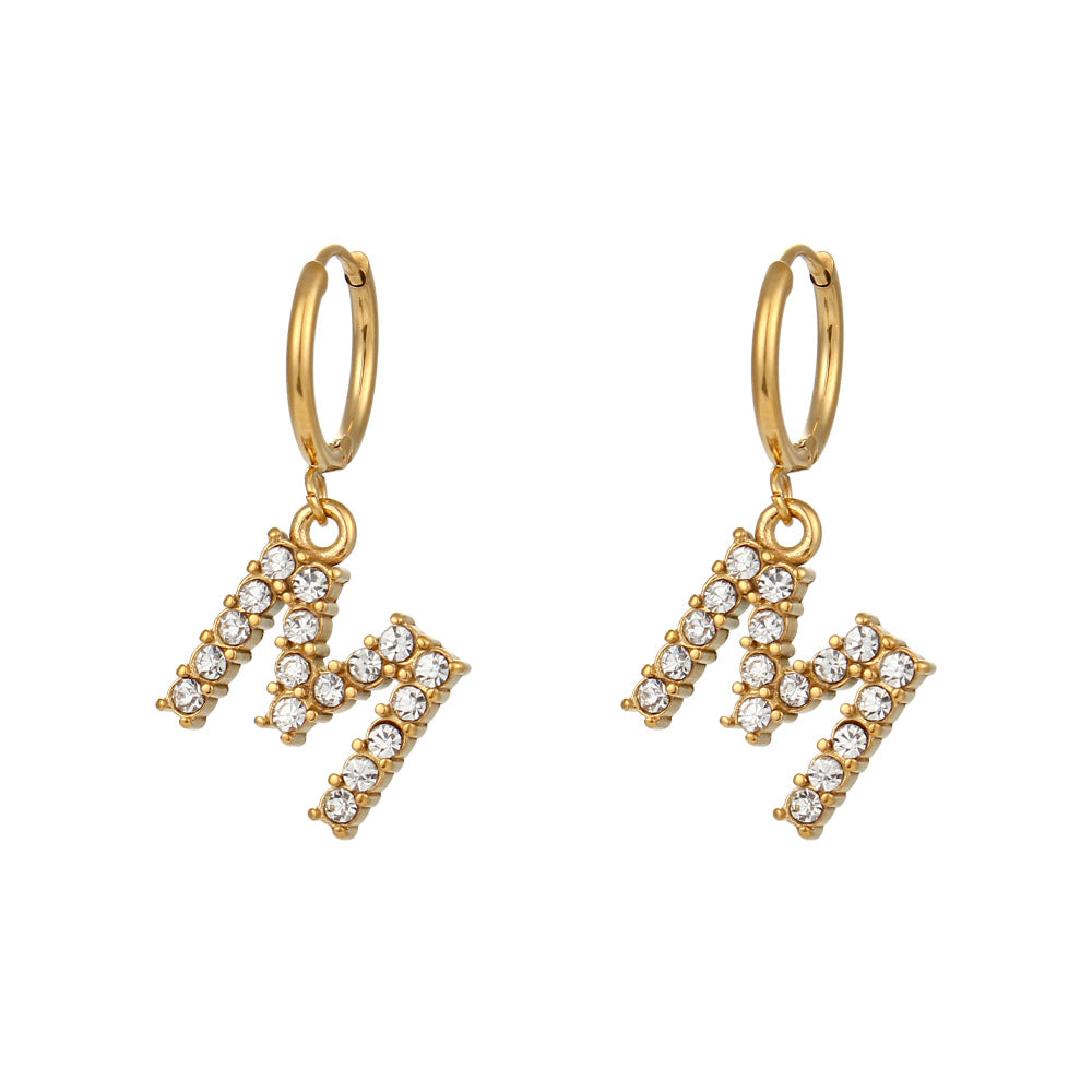 18K Gold Plated Zircon Letter Earrings for Women – Minimalist Initial Jewelry