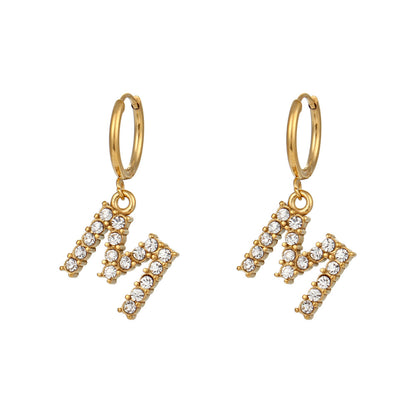 18K Gold Plated Zircon Letter Earrings for Women – Minimalist Initial Jewelry
