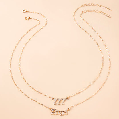 Gold Multi-Layer Angel Number Necklace for Women – 444 & 777 Pendant Chain