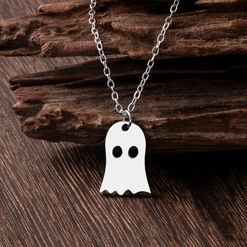 Punk Gothic Halloween Necklace – Ghost & Spider Pendant for Women & Men