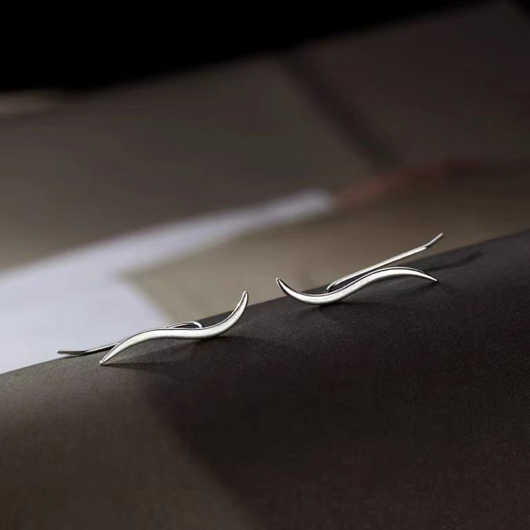 S925 Sterling Silver Streamer Stud Earrings for Women – Minimalist Jewelry