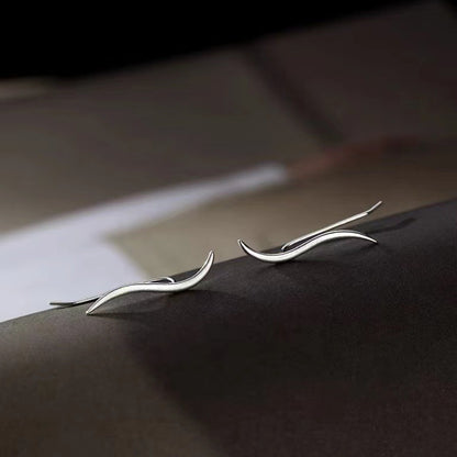 S925 Sterling Silver Streamer Stud Earrings for Women – Minimalist Jewelry