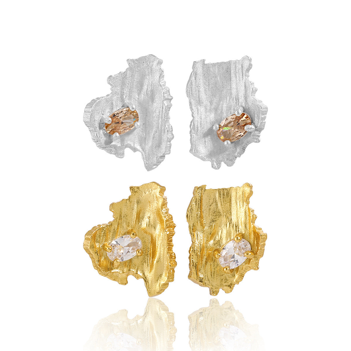 Geometric Asymmetric Diamond Stud Earrings for Women – Modern Minimalist